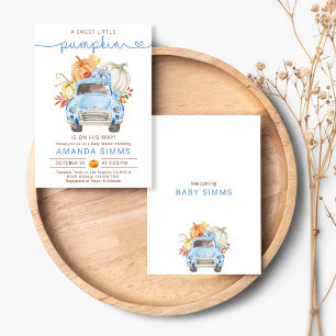 Pumpkin Fall Boy Baby Dusche Einladung Blue Truck