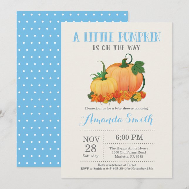 Pumpkin Fall Boy Baby Shower Einladungskarte (Vorne/Hinten)