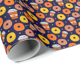 Pumpkin Fall Donuts & Kaffee Erntedank Blau Geschenkpapier