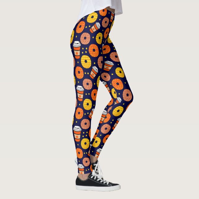 Pumpkin Fall Donuts & Kaffee Erntedank Blau Leggings (Rechts)