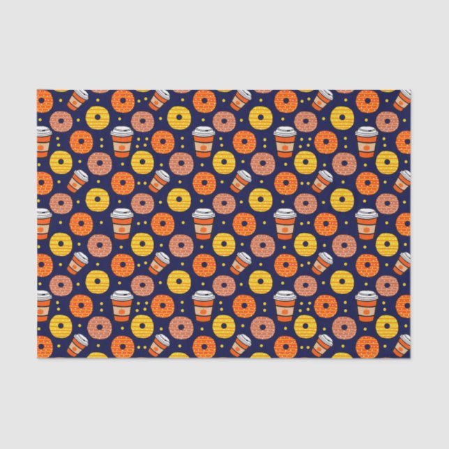 Pumpkin Fall Donuts & Kaffee Erntedank Blau Seidenpapier (Vorderseite)