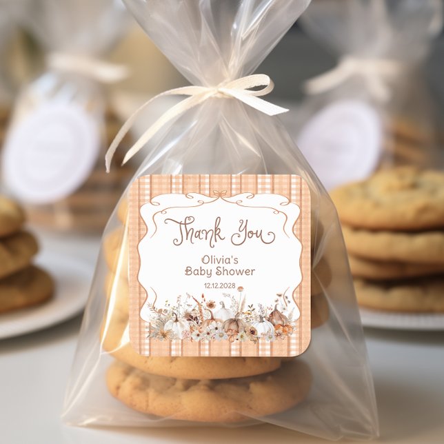 Pumpkin Fall Floral Baby Dusche Vielen Dank Quadratischer Aufkleber (Von Creator hochgeladen)