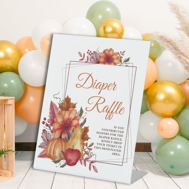 Pumpkin Fall Floral Baby Dusche Windeln Raffle Sockelschild (Von Creator hochgeladen)