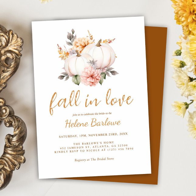 Pumpkin Fall Floral Brautparty Einladung (Pumpkin Fall Floral Bridal Shower Invitation)