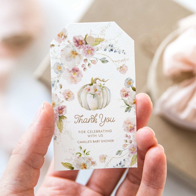 Pumpkin Fall Floral Gefallen Vielen Dank Geschenkanhänger (Boho Fall Pumpkin Baby Shower Favor Tag.)