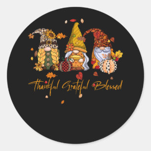 Pumpkin Fall Gnomes dankbar dankbar, gesegnet als Runder Aufkleber