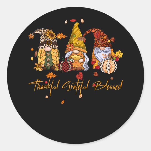 Pumpkin Fall Gnomes dankbar dankbar, gesegnet als Runder Aufkleber (Vorderseite)