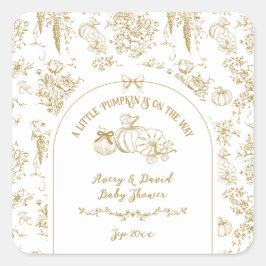 Pumpkin Fall Gold Whimsical Floral Baby Dusche Quadratischer Aufkleber