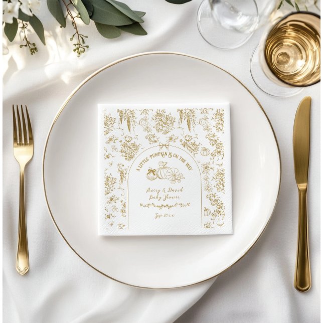 Pumpkin Fall Gold Whimsical Floral Baby Dusche Serviette (Von Creator hochgeladen)