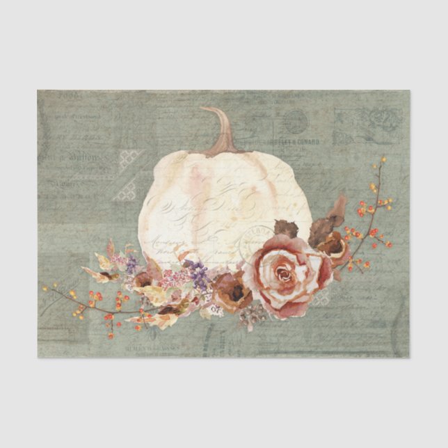 Pumpkin Fall Gray Orange Red Floral Vodipage Seidenpapier (Vorderseite)