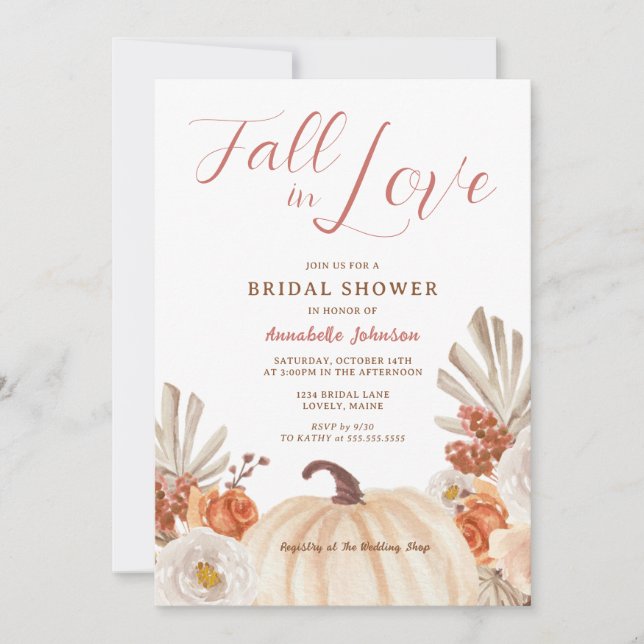 Pumpkin Fall in Liebe Bridal Dusche Einladung (Vorderseite)