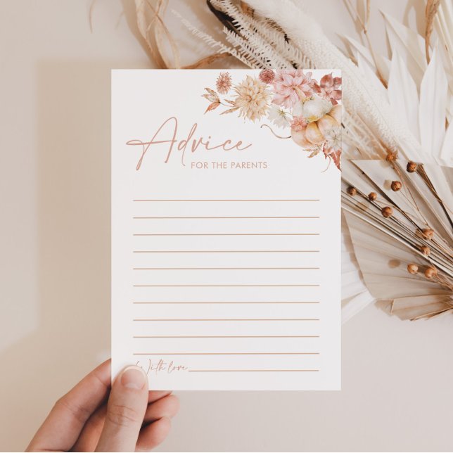 Pumpkin Fall Pink Floral Baby Duschberatung Karten (Advice for Parents Baby Shower Game | Pumpkin Fall Baby Shower)