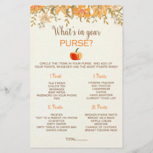 Pumpkin Fall Was ist in Ihrem Purse Baby Shower Ga Flyer
