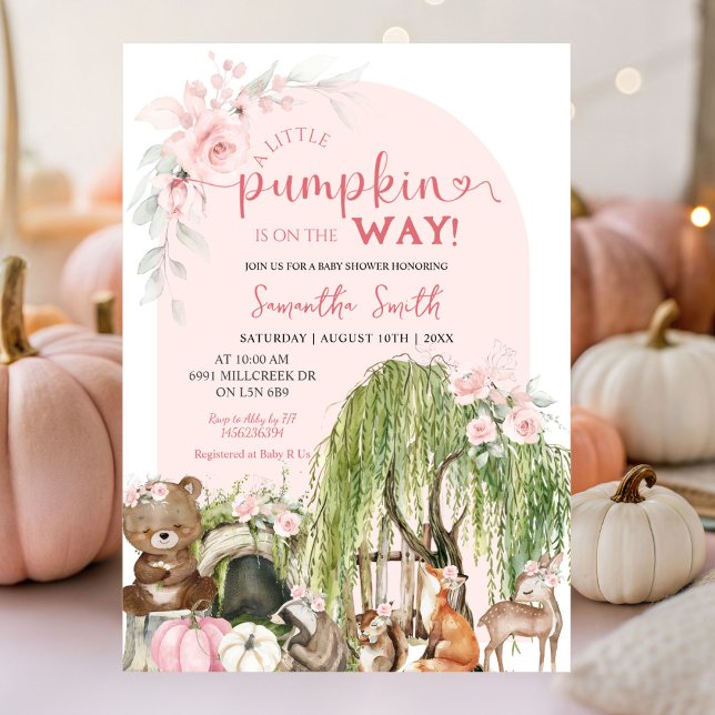Pumpkin Fall Woodland Animals Girl Baby Dusche Einladung (Von Creator hochgeladen)