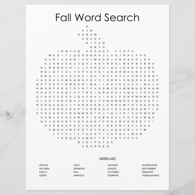 Pumpkin Fall Word Search (Vorderseite)