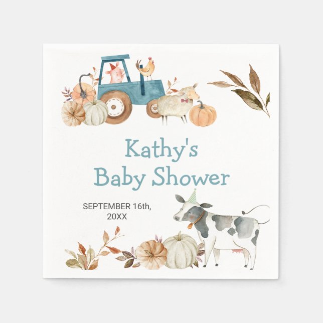 Pumpkin Farm Animal Tractor Floral Napkins Serviette (Vorderseite)