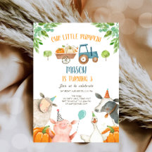 Pumpkin Farm Barnyard Fall Boy Party Birthday Invi