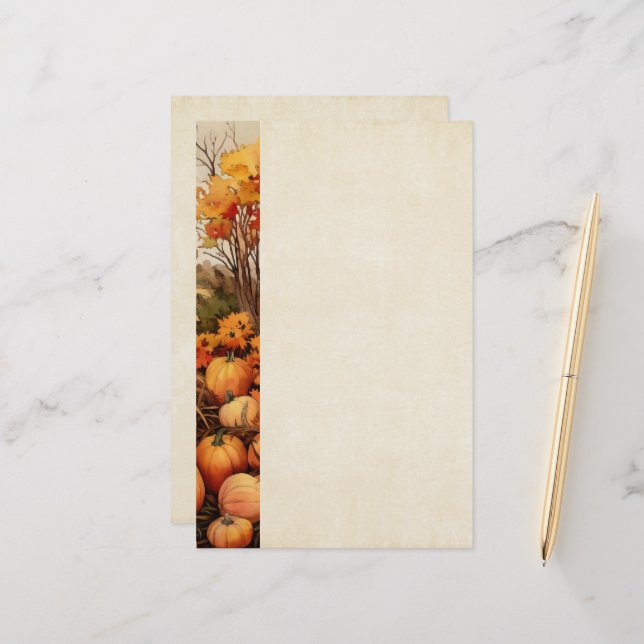 Pumpkin Farm Fall Harvest Erntedank Briefpapier (Vorderseite/Rückseite Beispiel)
