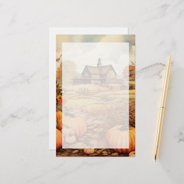 Pumpkin Farm Fall Harvest Erntedank Briefpapier (Vorderseite/Rückseite Beispiel)