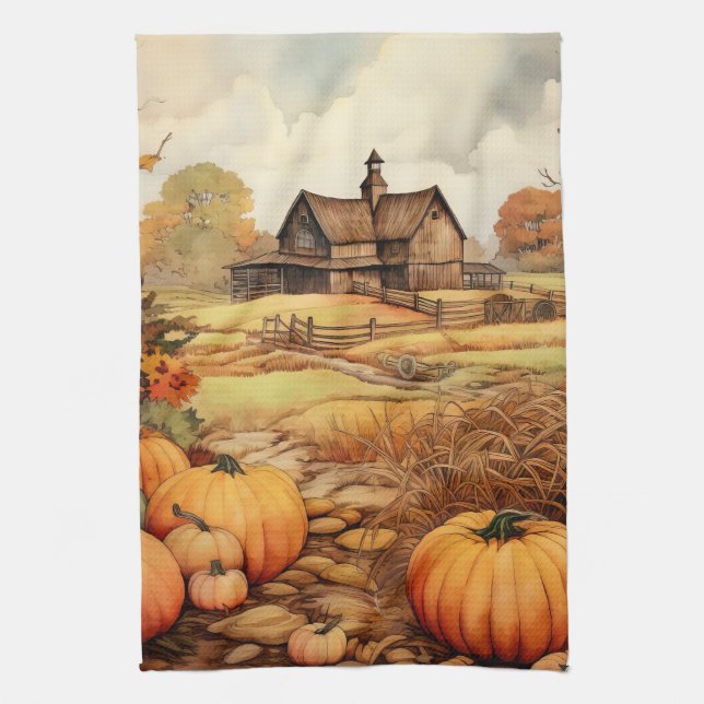 Pumpkin Farm Fall Harvest Erntedank Geschirrtuch (Vertikal)