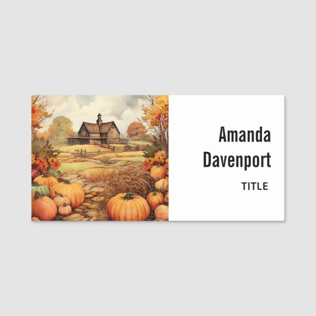 Pumpkin Farm Fall Harvest Erntedank Namensschild (Vorderseite)