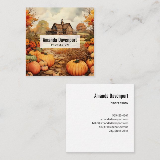 Pumpkin Farm Fall Harvest Erntedank Quadratische Visitenkarte (Vorne/Hinten)