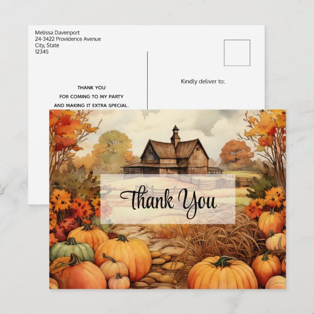 Pumpkin Farm Fall Harvest Erntedank Vielen Dank Postkarte (Vorne/Hinten)