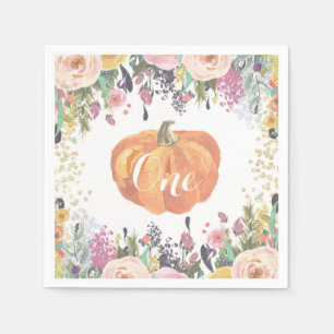 Pumpkin First Birthday Floral Gold Glitzer Serviette