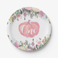 Pumpkin First Birthday Floral Gold Paper Teller