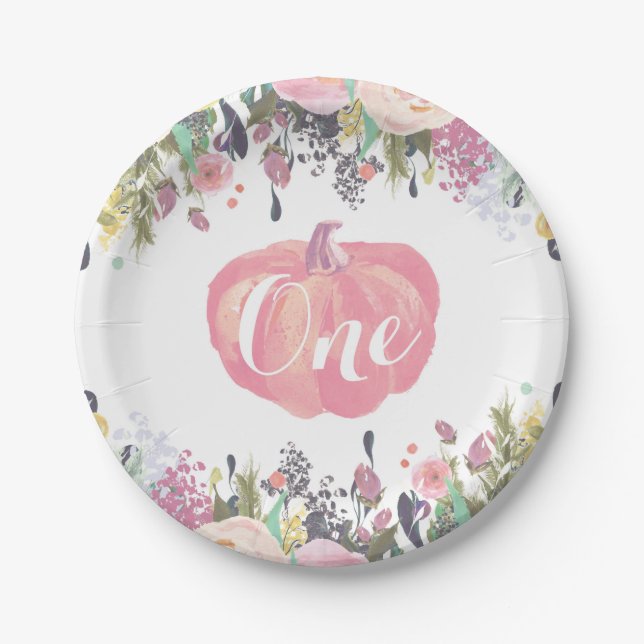 Pumpkin First Birthday Floral Gold Paper Teller (Vorderseite)
