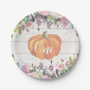 Pumpkin First Birthday Floral Gold Paper Teller