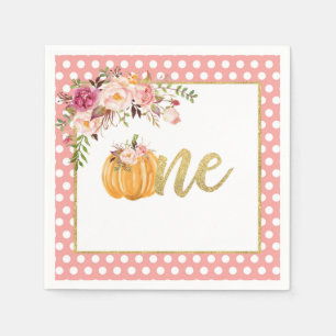 Pumpkin First Birthday Napkin - Floral Pink Dots Serviette