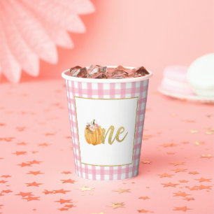 Pumpkin First Birthday Paper Cup - Girl Pink Karie Pappbecher