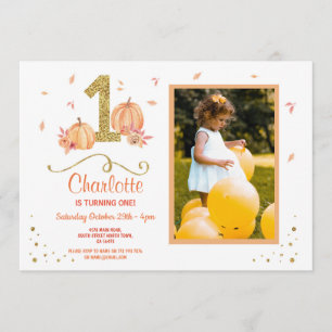 Pumpkin First One Birthday Fall Party Foto Einladu Einladung
