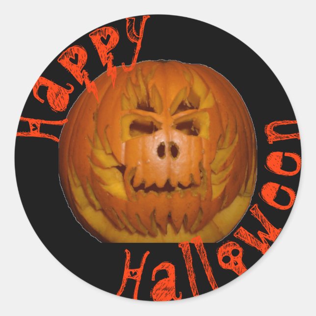 Pumpkin, flammender Schädel Runder Aufkleber (Vorderseite)