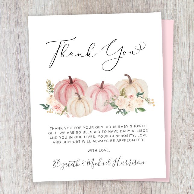 Pumpkin Floral Baby Girl Dusche Danke Karte (Von Creator hochgeladen)