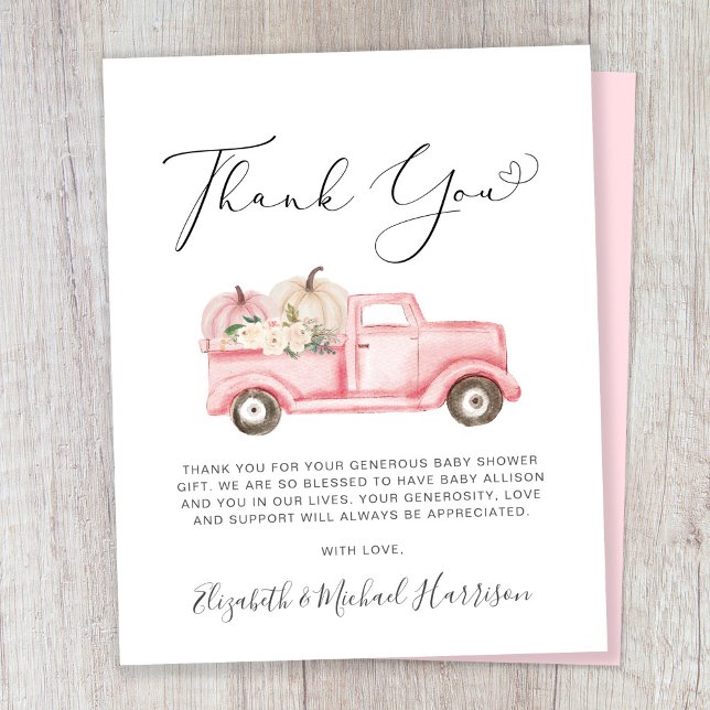 Pumpkin Floral Baby Girl Dusche Danke Karte (Von Creator hochgeladen)