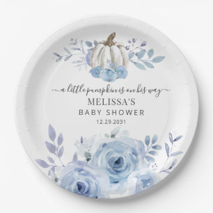 Pumpkin Floral Baby Shower Dusty Blue Pappteller