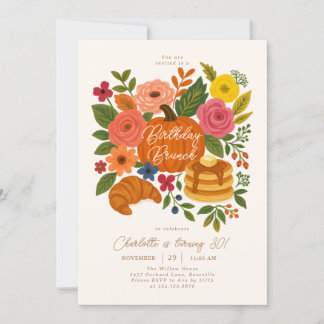 Pumpkin Floral Birthday Brunch Invitation Fall Einladung