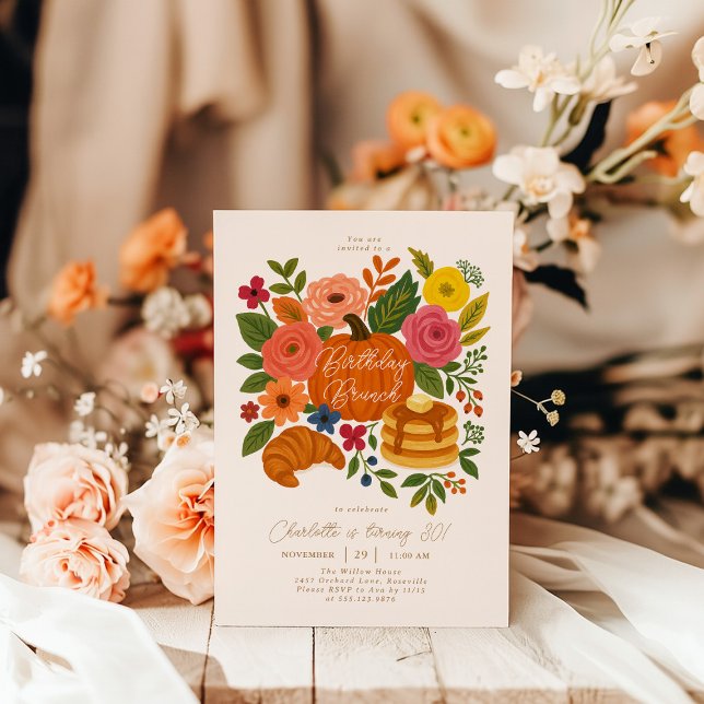 Pumpkin Floral Birthday Brunch Invitation Fall Einladung (Von Creator hochgeladen)