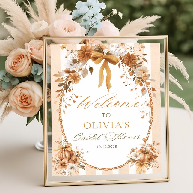 Pumpkin Floral Bow Bridal Shower Welcome Poster (Von Creator hochgeladen)