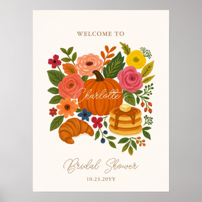 Pumpkin Floral Brautparty Begrüßungszeichen Poster (Vorne)