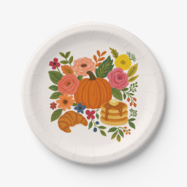 Pumpkin Floral Fall Thanksgiving Paper Plates Pappteller