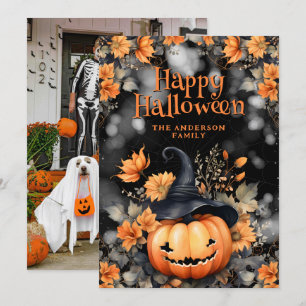 Pumpkin Floral Foto Happy Halloween Card Feiertagskarte