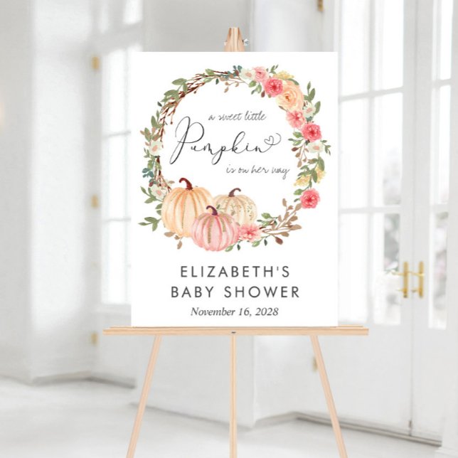 Pumpkin Floral Girl Baby Dusche Willkommen Acrylschild (Von Creator hochgeladen)