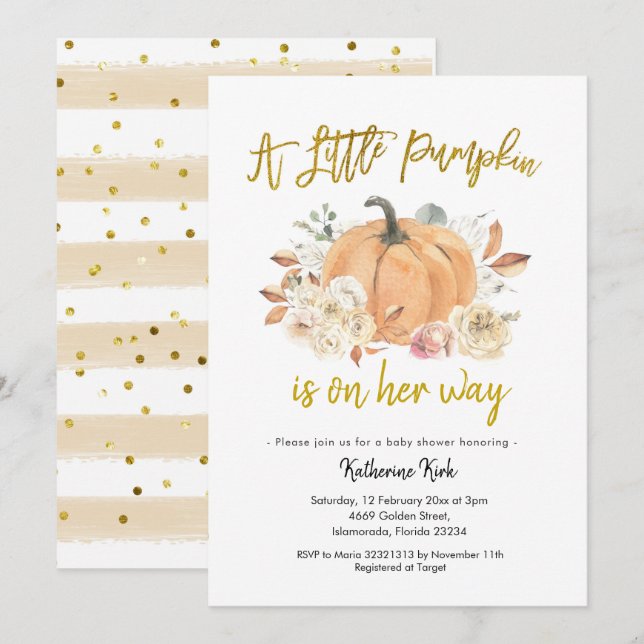 Pumpkin Floral Girl Babydusche Einladung (Vorne/Hinten)