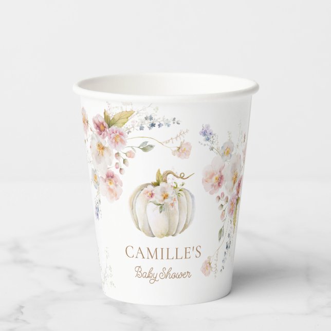 Pumpkin Floral Girl Babydusche Pappbecher (Rückseite)