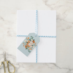 Pumpkin Floral Herbstfarben Blue, Geschenkanhänger