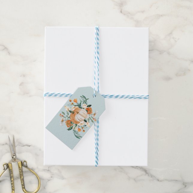 Pumpkin Floral Herbstfarben Blue, Geschenkanhänger (Mit Garn)