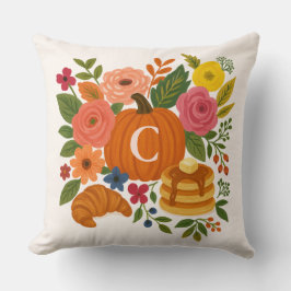 Pumpkin Floral Monogram Throw Pillow Kissen